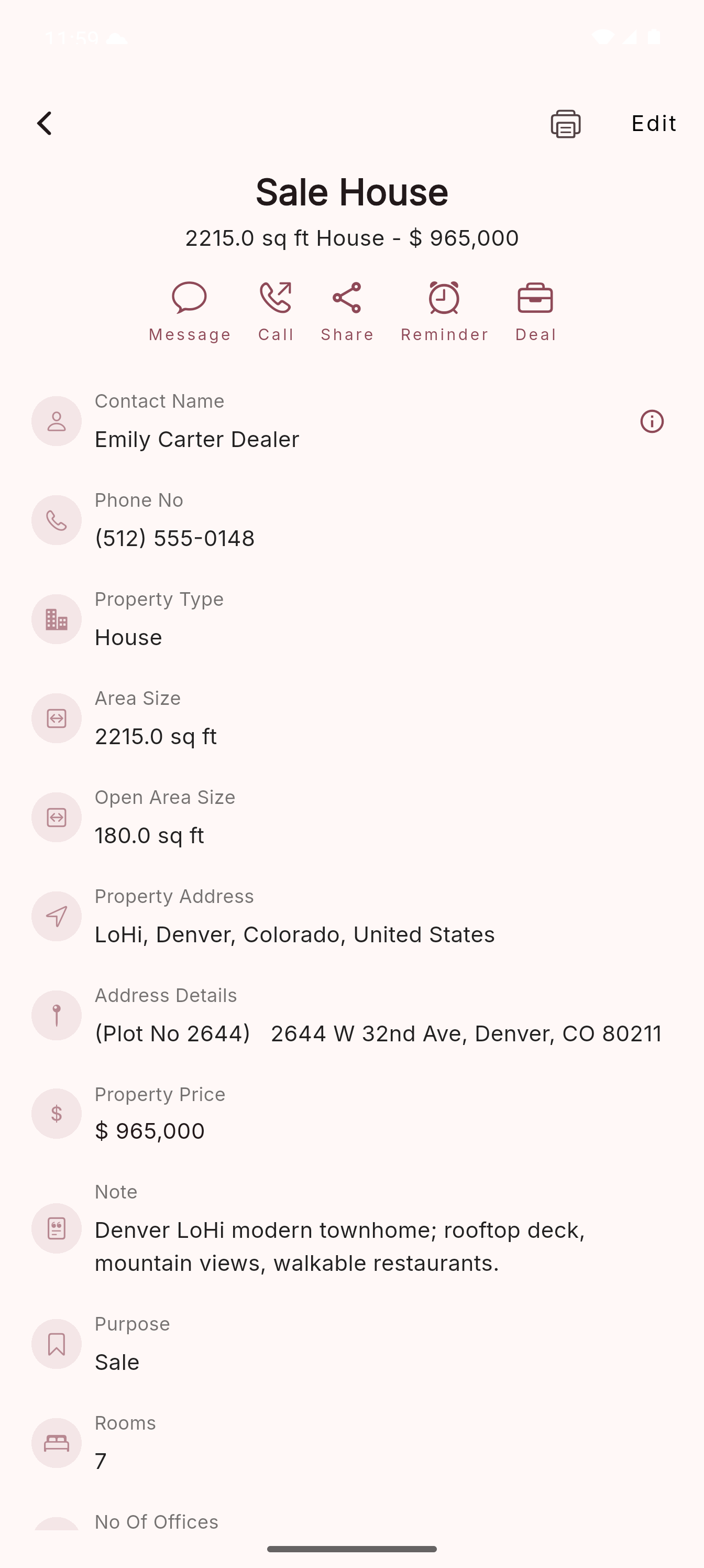 Property detail screen