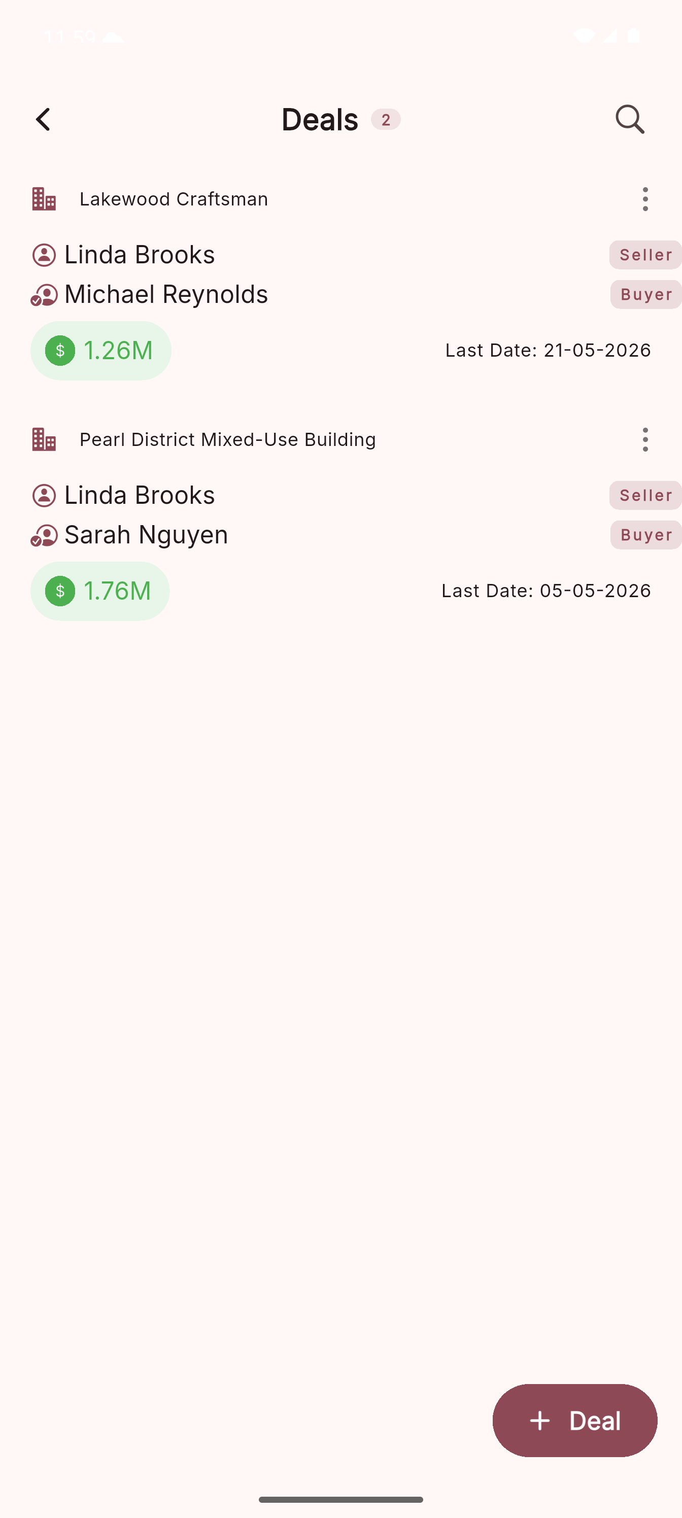 Deals list screen