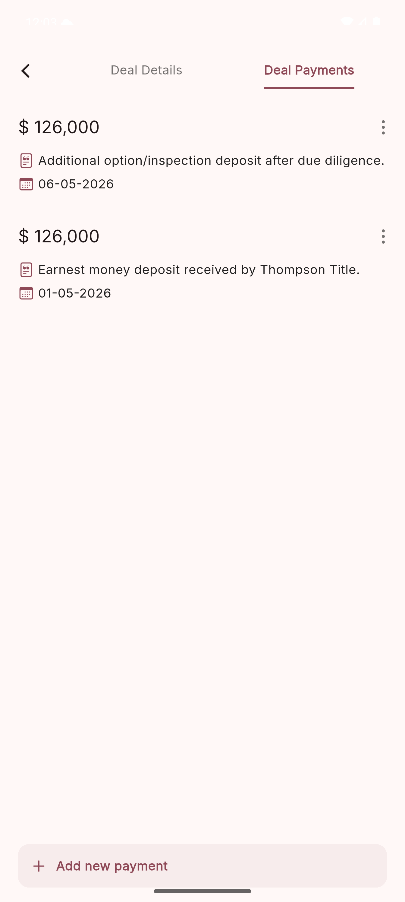Deal payments and milestones